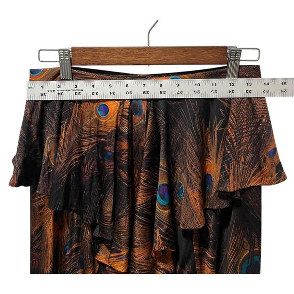 Givenchy Silk Midi Skirt Peacock Animal Print Ruffle Size 38 (6) Rare Luxury - Picture 5 of 9